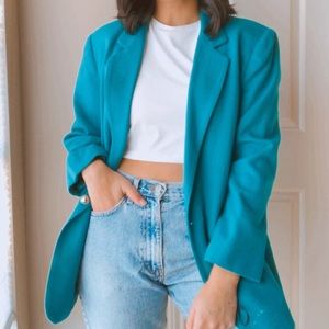 VINTAGE TEAL BLAZER OVERSIZED JACKET WOOL WITH LINER